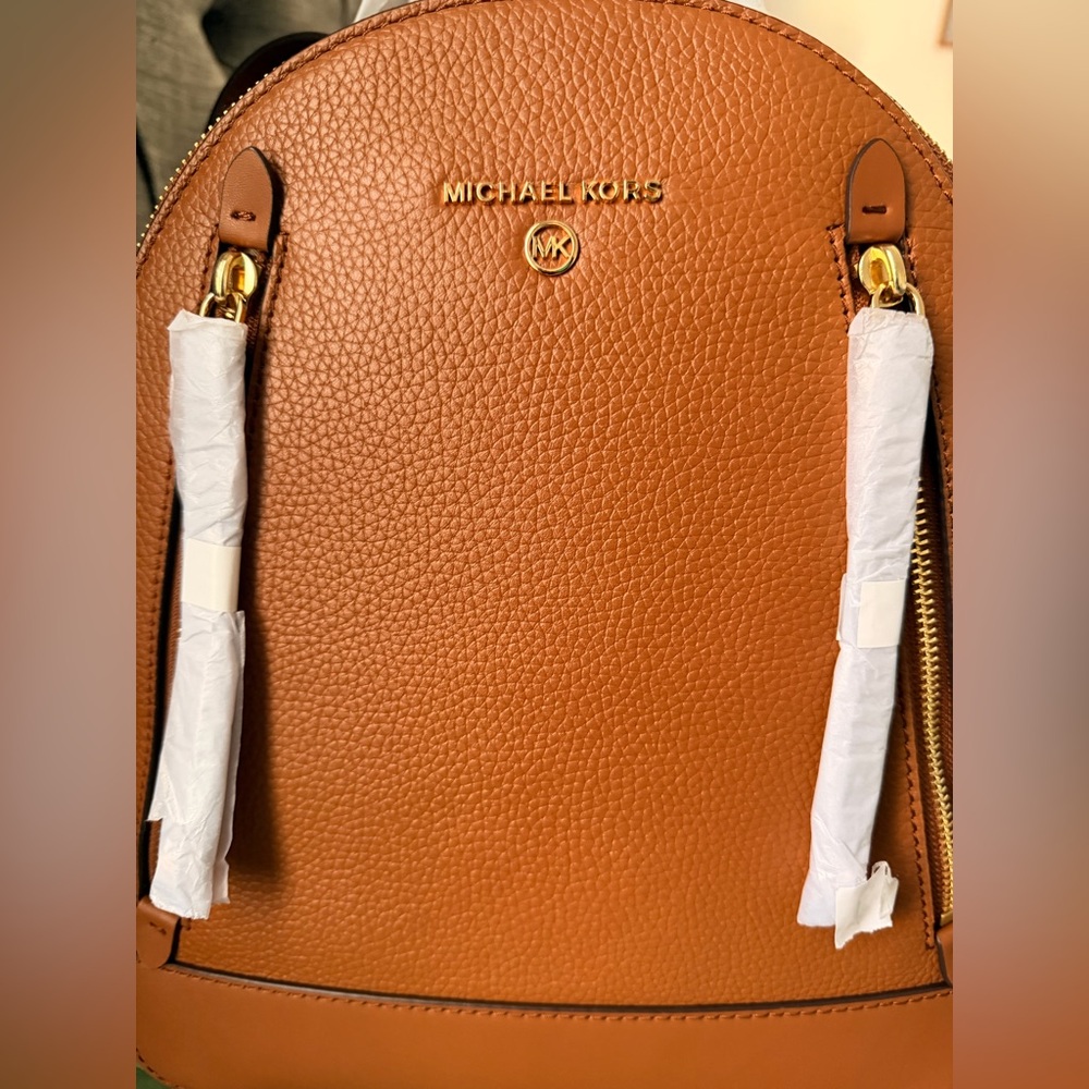 Michael Kors Cognac Pebbled Leather Backpack with Gold Hardware (Brand New)